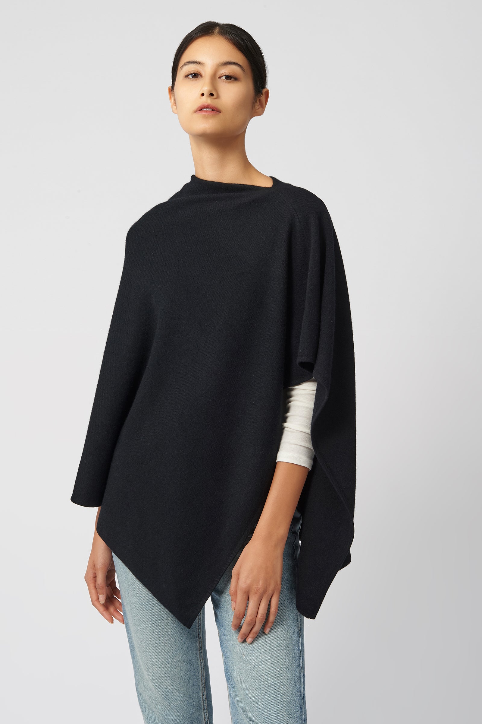 Kal Rieman Cashmere Poncho in Black on Model Front View