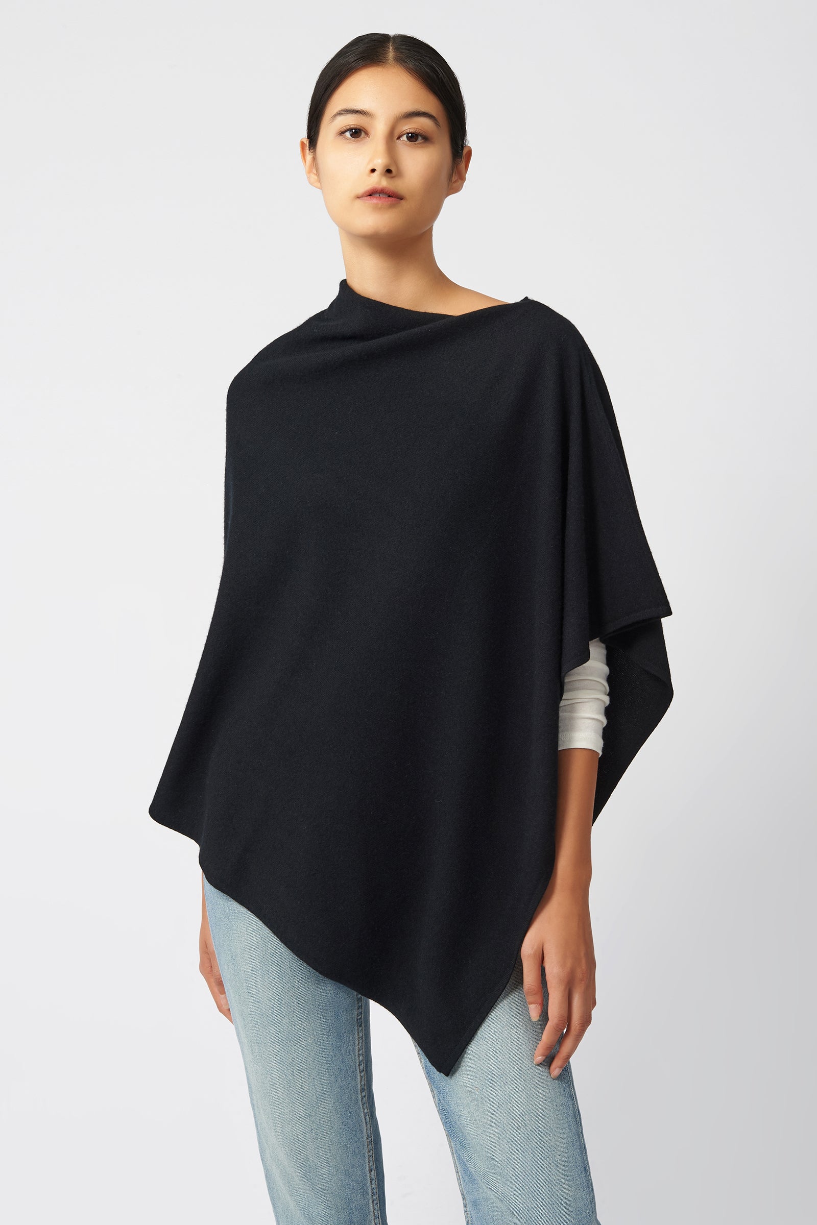 Kal Rieman Cashmere Poncho in Black on Model Front View