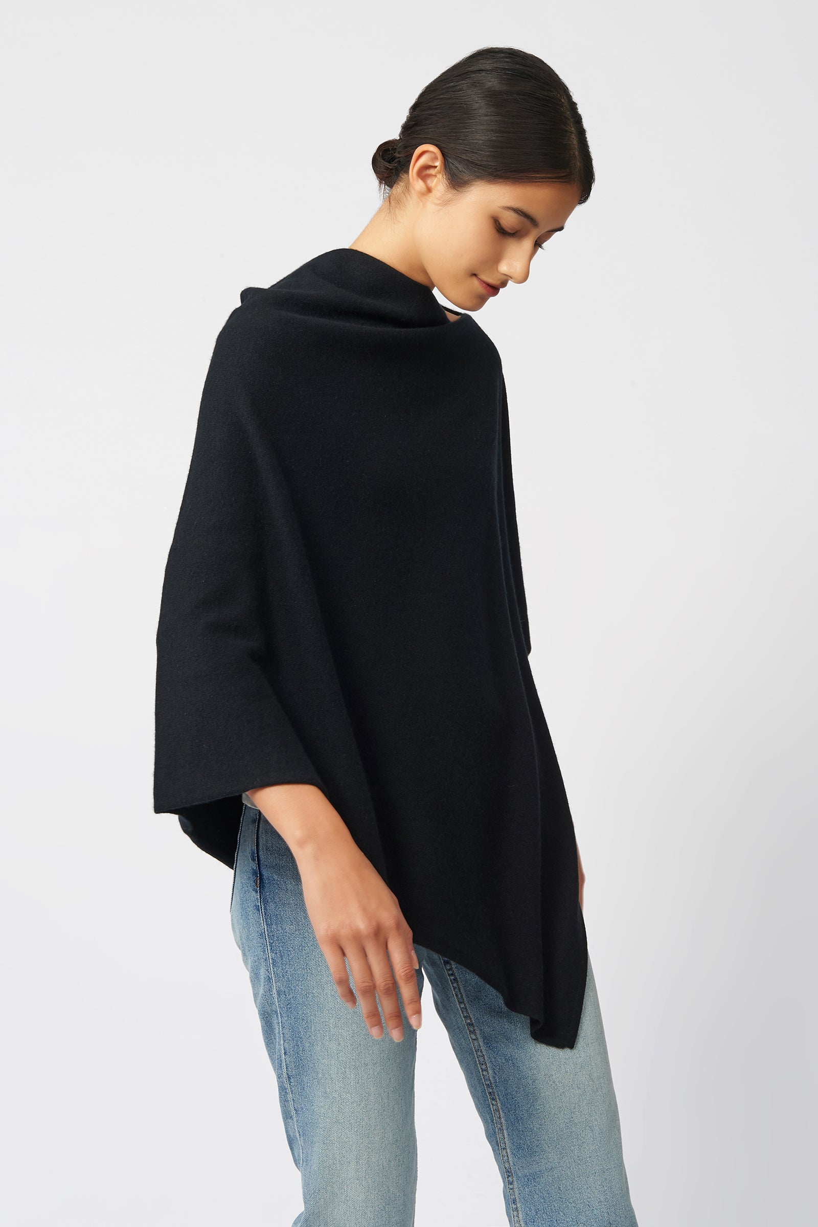 Kal Rieman Cashmere Poncho in Black on Model Side View