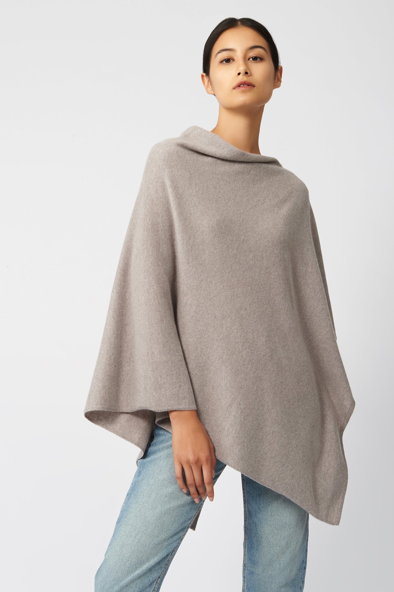 Kal Rieman Cashmere Poncho in Drift on Model Front View