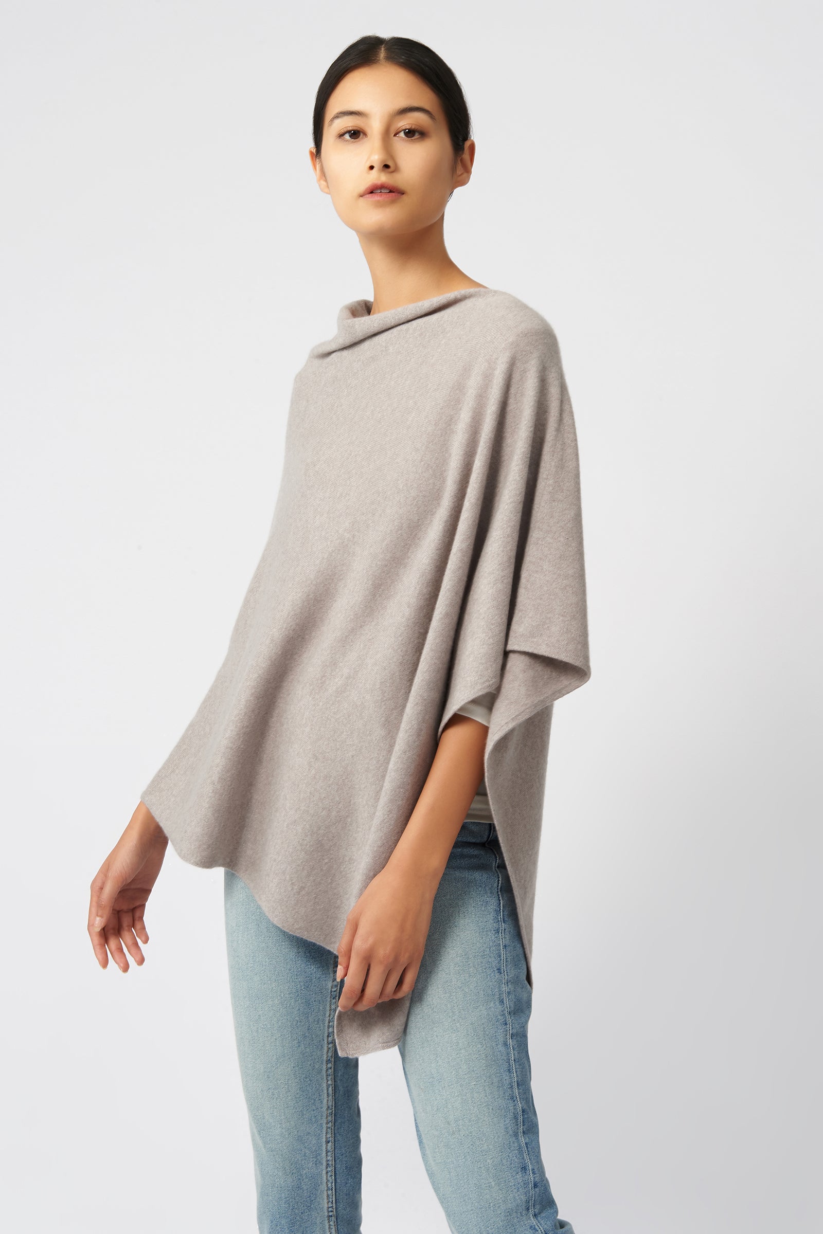Kal Rieman Cashmere Poncho in Drift on Model Front Side View