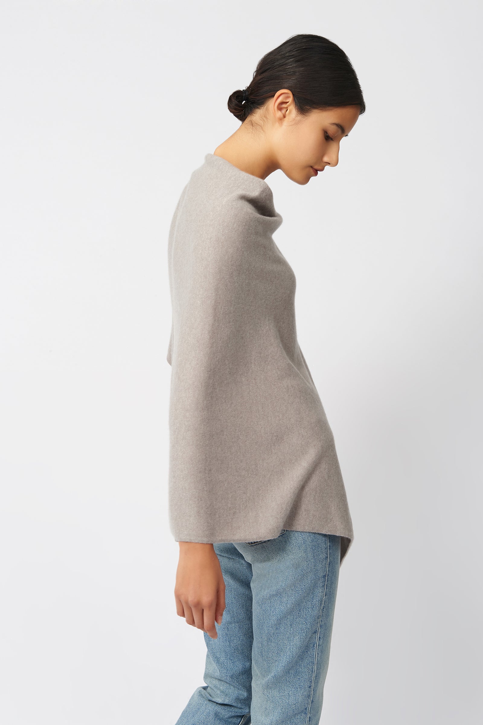 Kal Rieman Cashmere Poncho in Drift on Model Side View