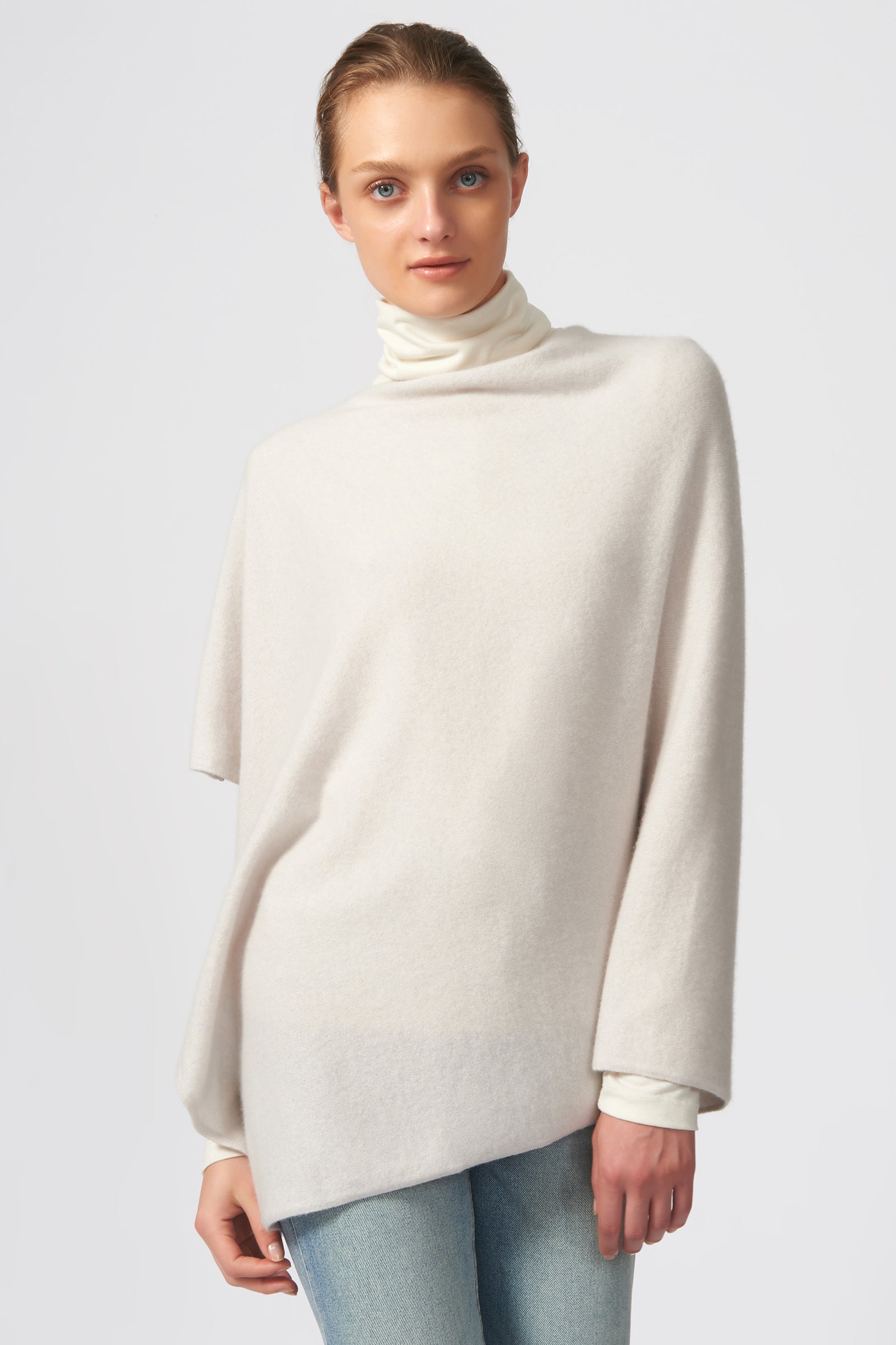 Kal Rieman Cashmere Poncho in Haze on Model Front View