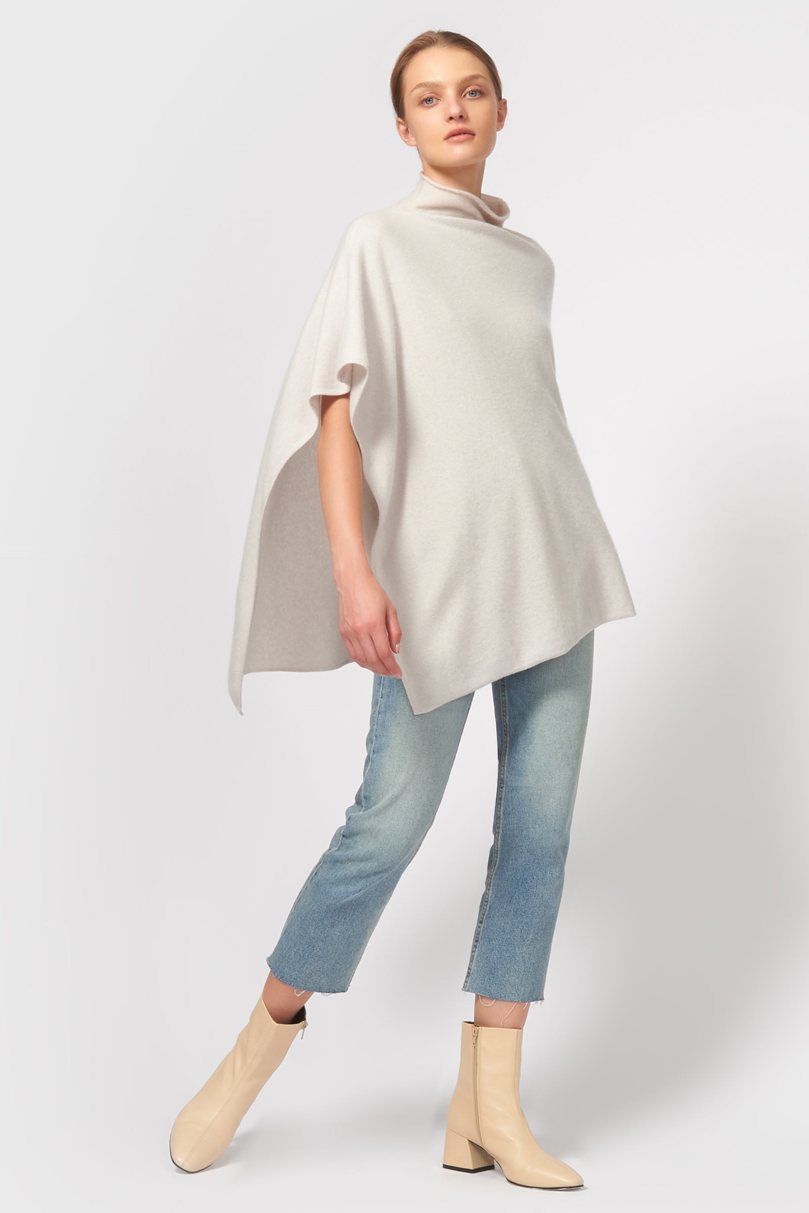 Kal Rieman Cashmere Poncho in Haze on Model Front Full View