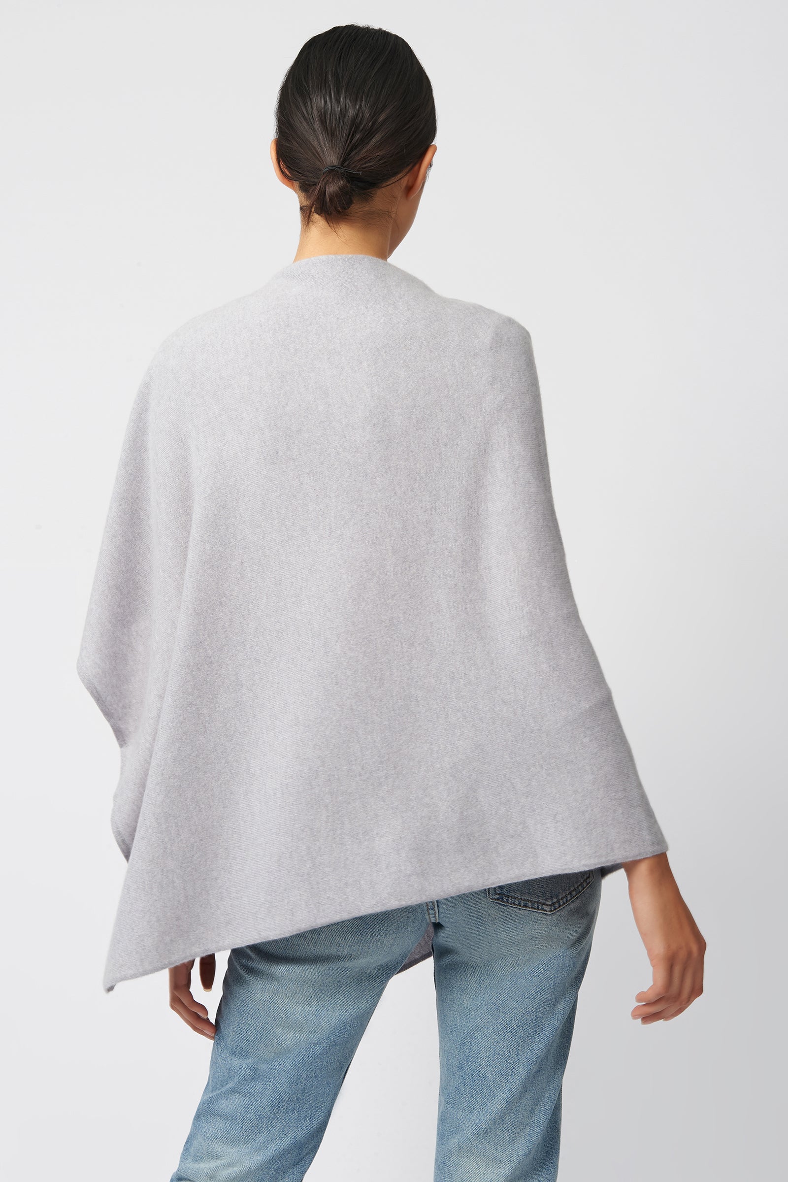 Kal Rieman Cashmere Poncho in Grey Heather on Model Back View