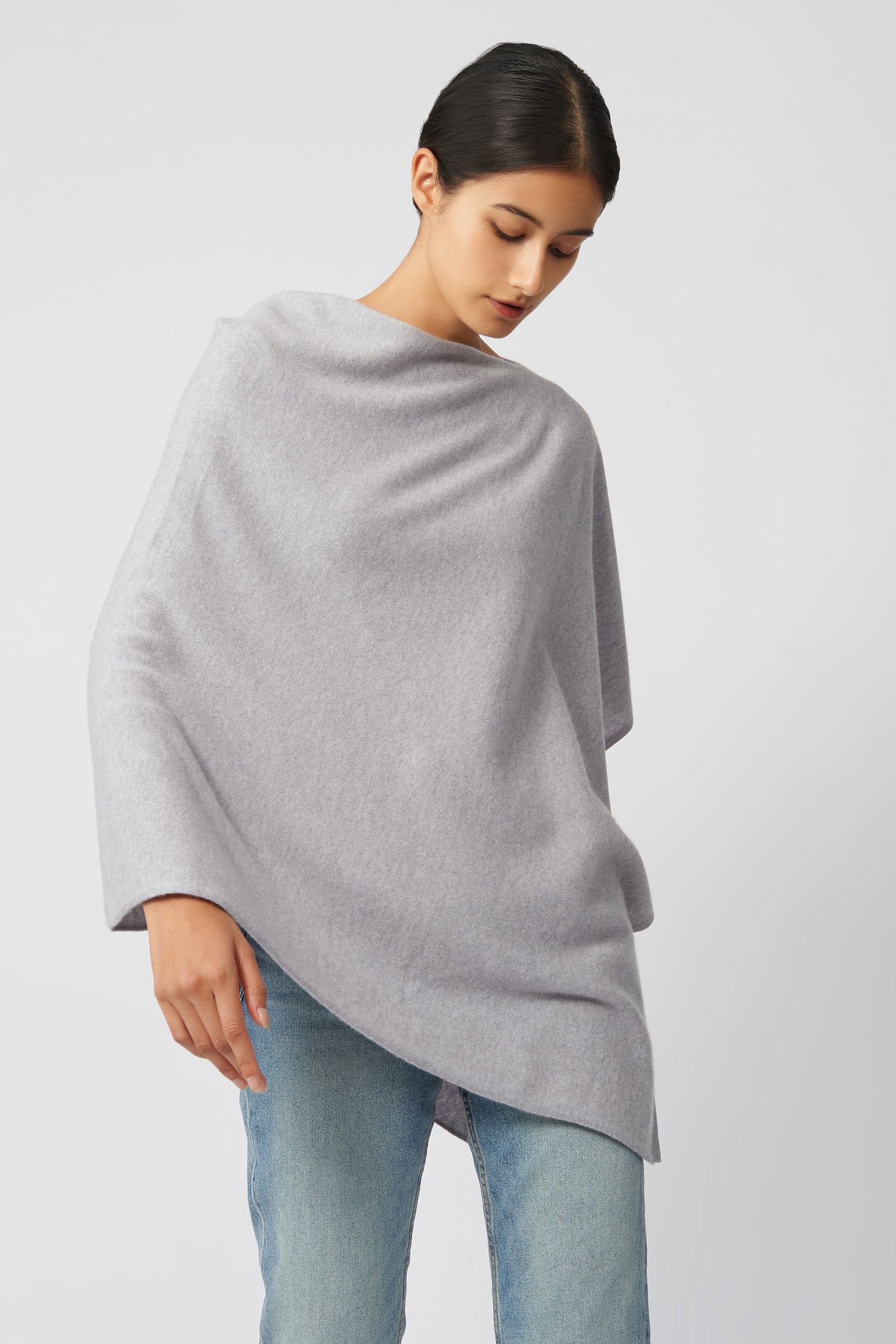 Kal Rieman Cashmere Poncho in Grey Heather on Model Side View