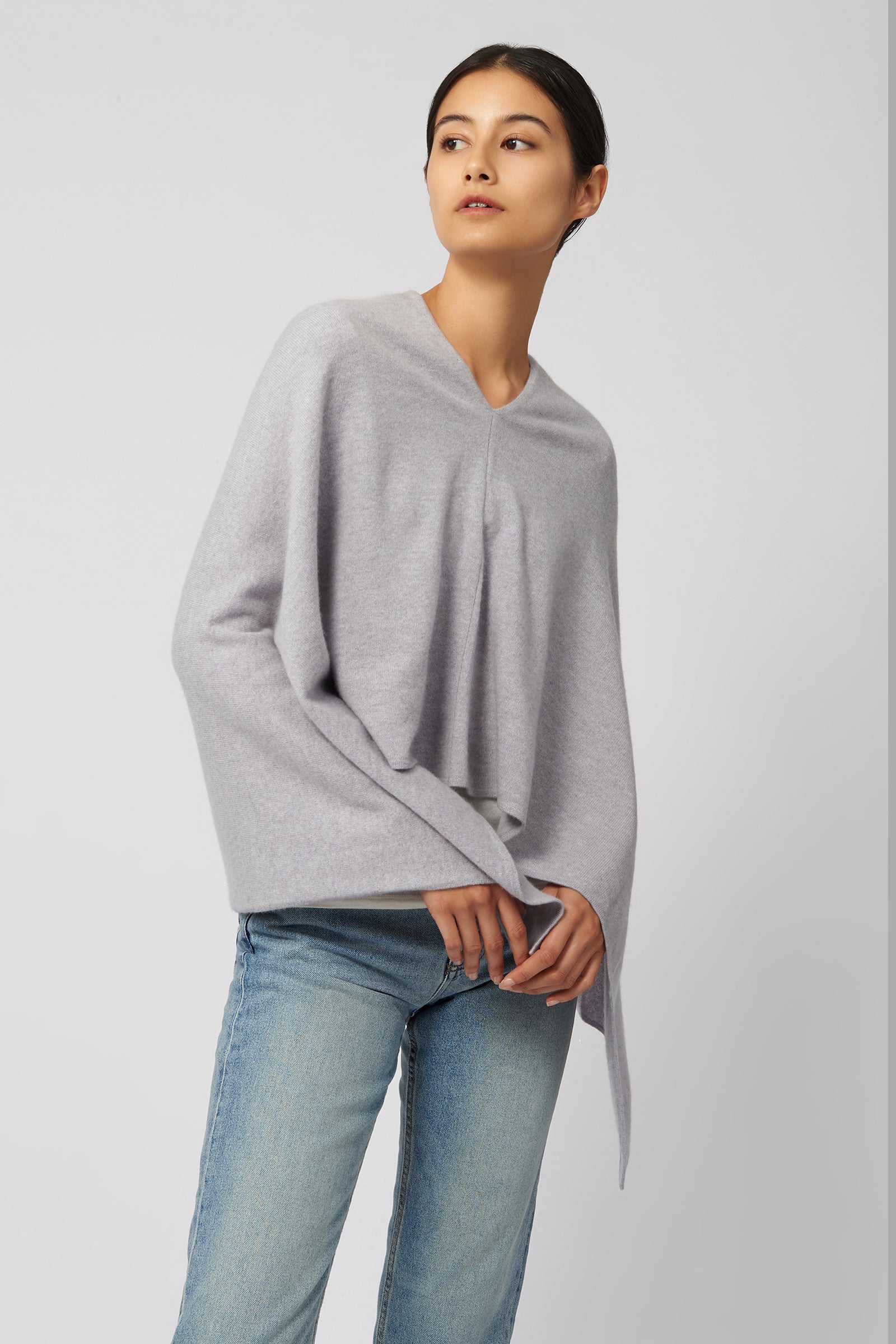 Kal Rieman Cashmere Poncho in Grey Heather on Model Front View