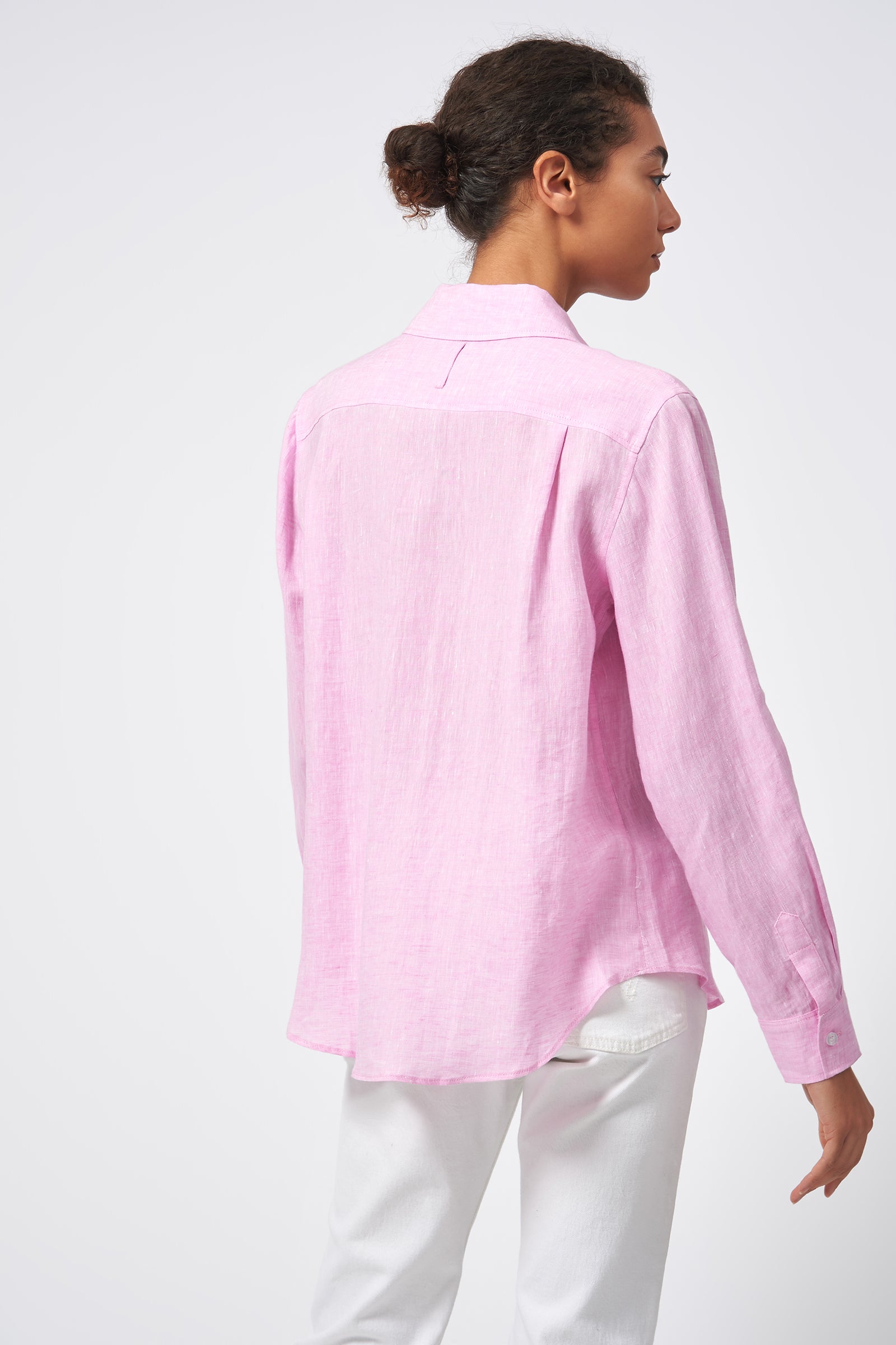 Kal Rieman Classic Tailored Shirt European Linen Pink On Model Back View