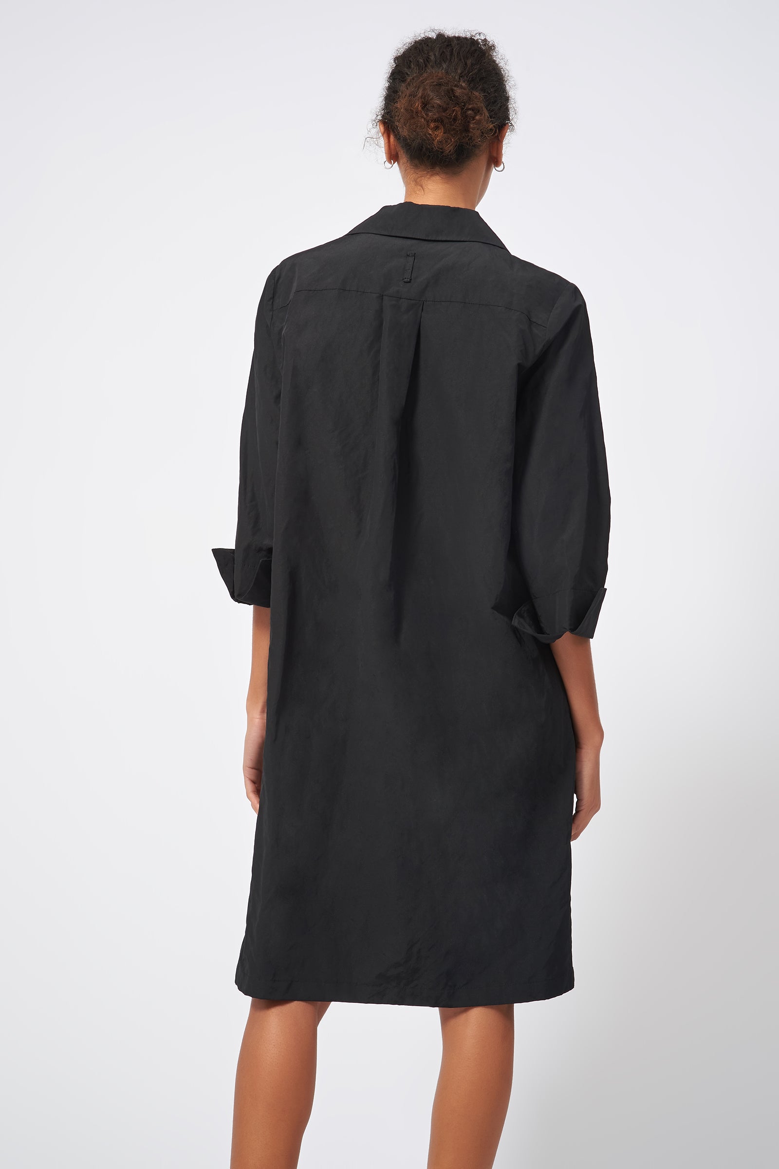 Kal Rieman Collared V Neck Dress Italian Cotton Nylon Inox Black On Model Back View