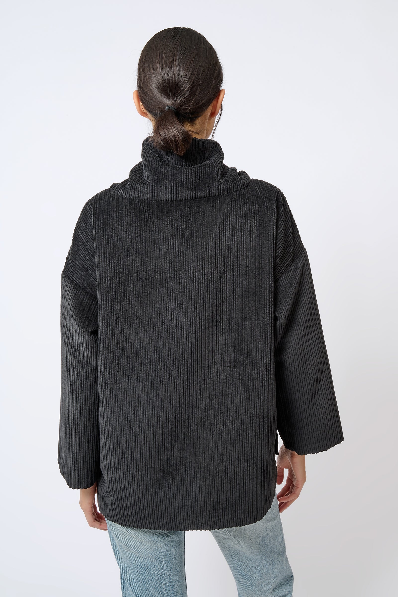 Kal Rieman Debbie Drawstring Pullover in Black on Model Back View