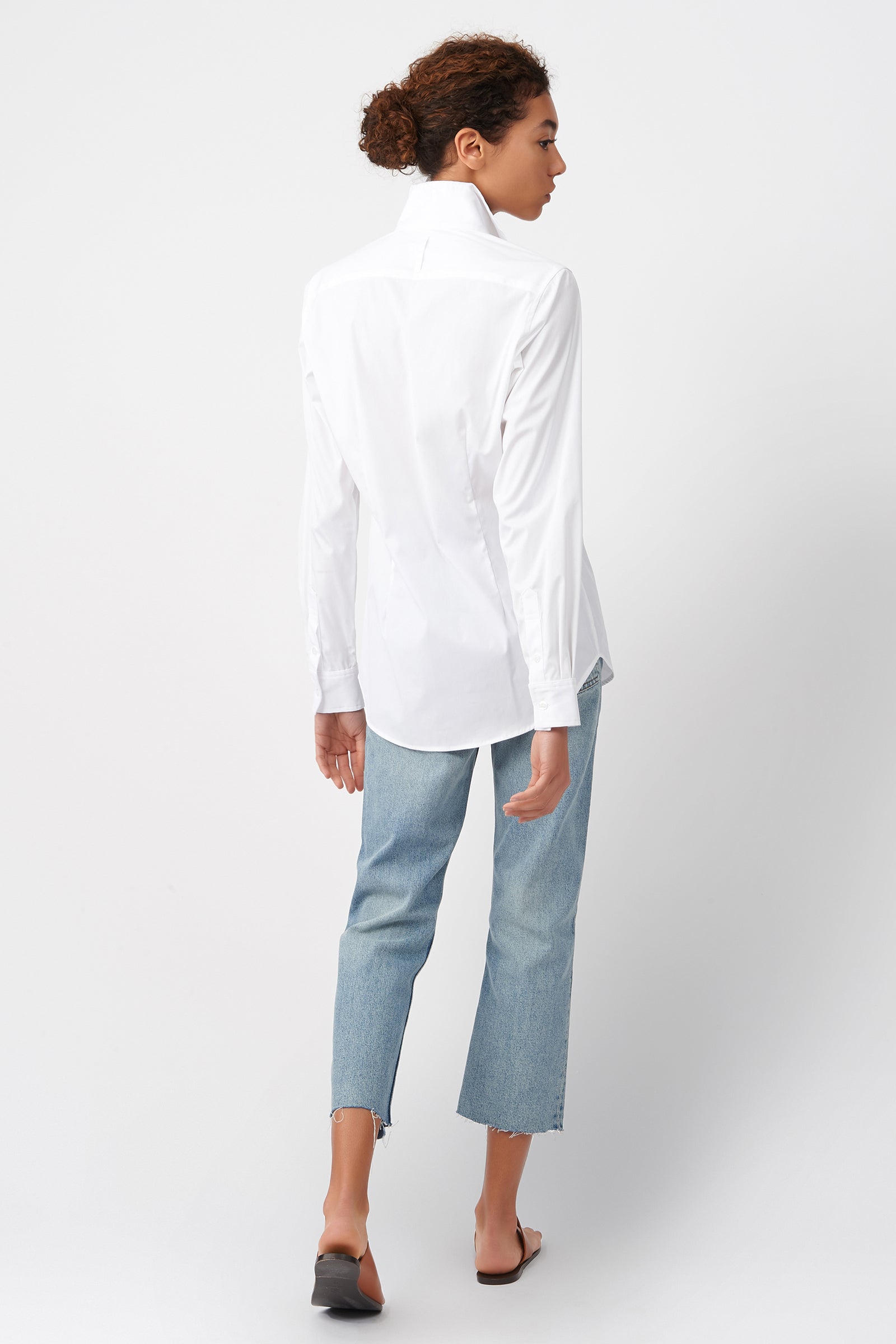 Kal Rieman Double Collar Shirt in White Cotton on Model Back View
