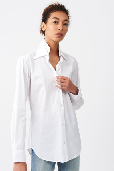 Double Collar Shirt in White Stretch Made From a Cotton Blend – KAL RIEMAN