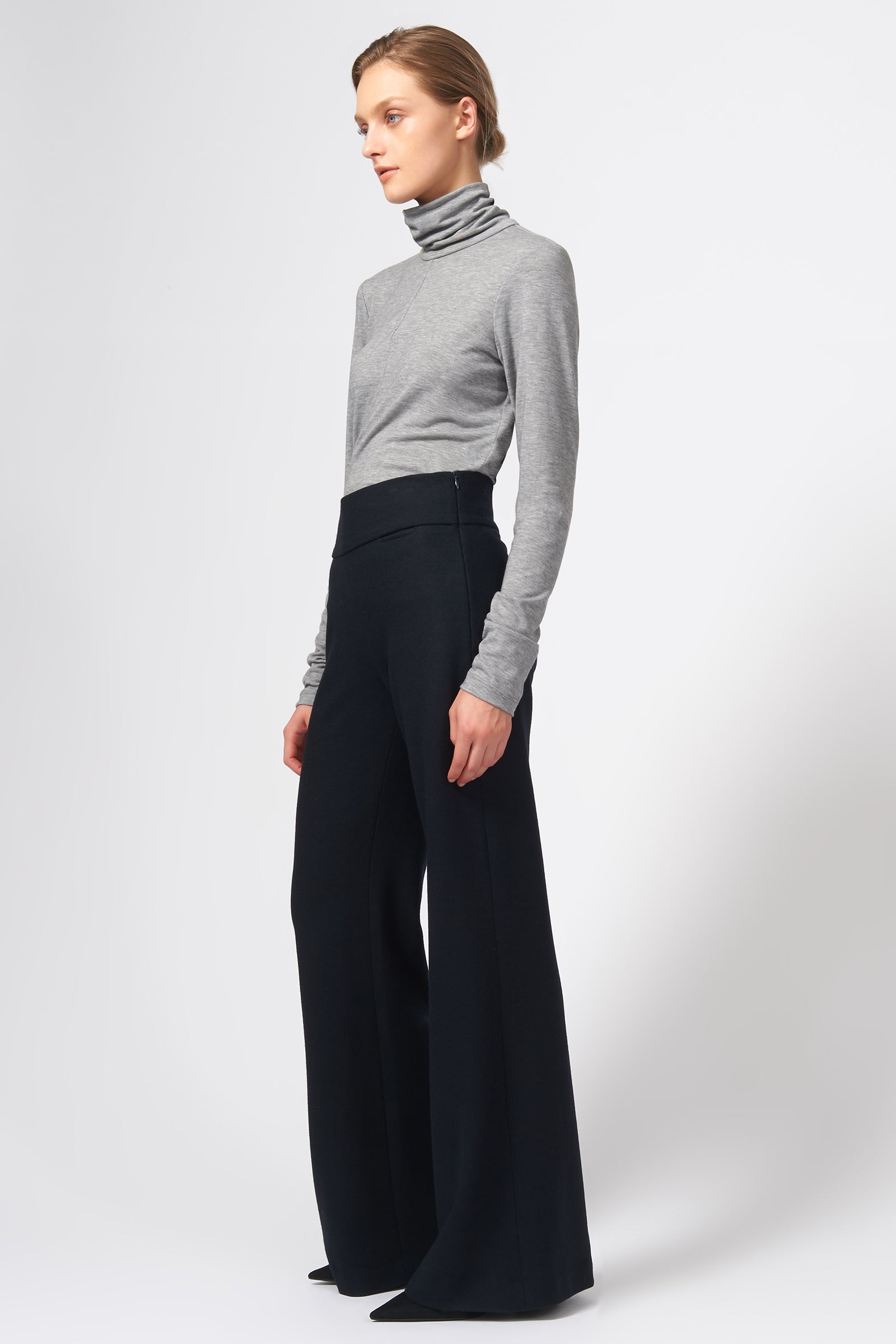 Kal Rieman Felted Jersey Wide Leg Pant in Midnight on Model Full Side View