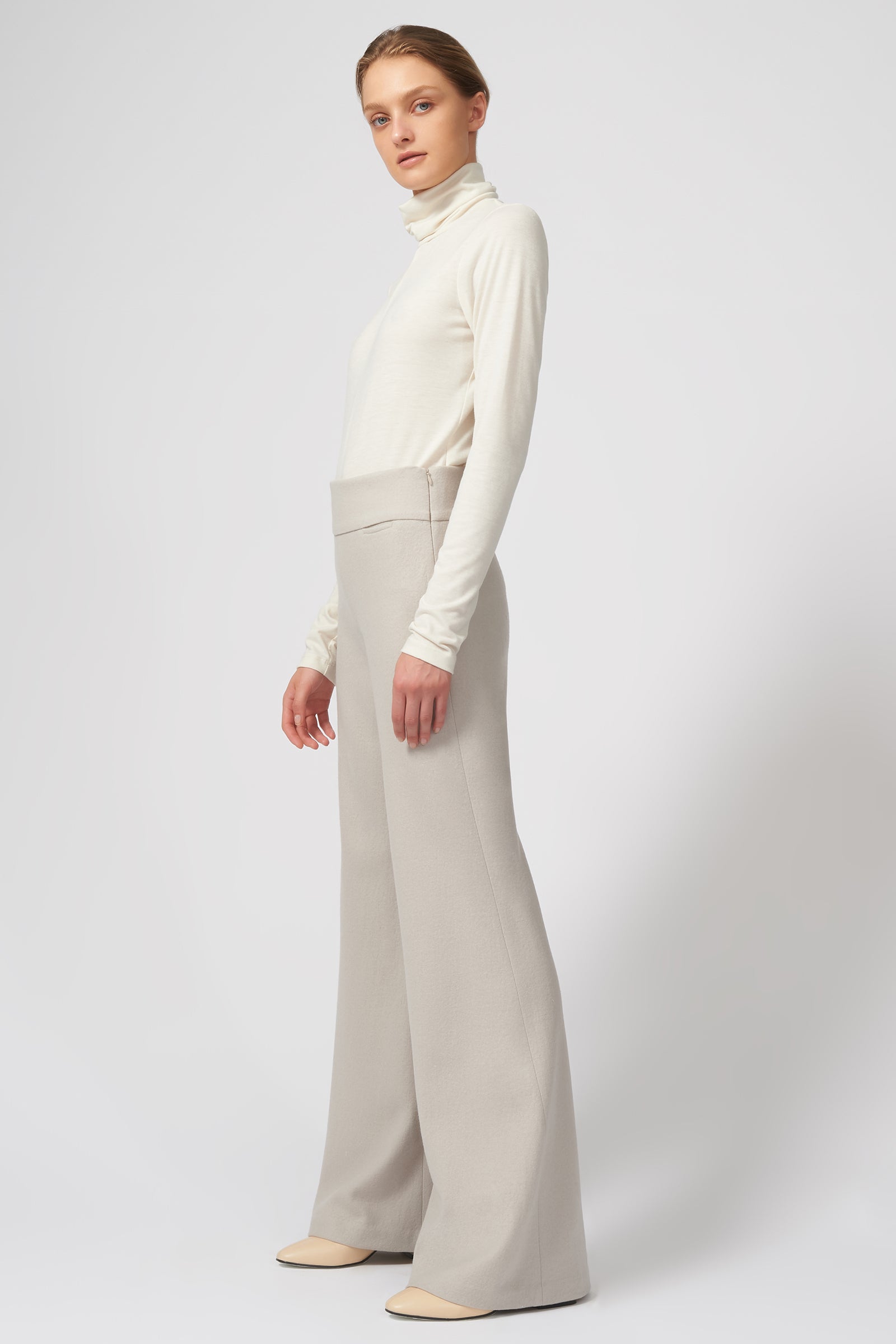 Felted Jersey Wide Leg Pant in Mink Made in 100% Japanese Wool 