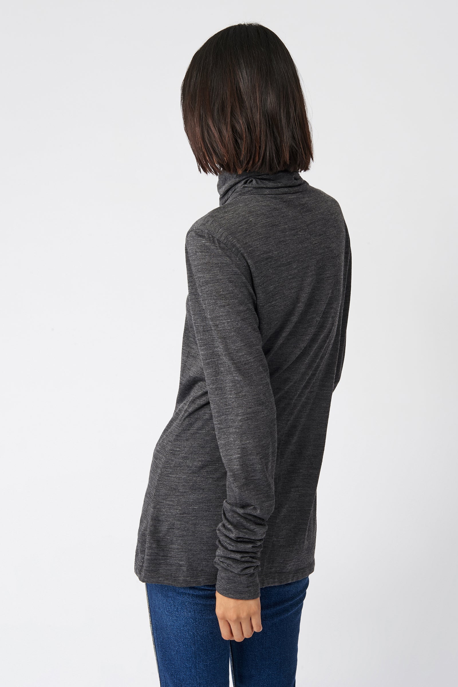 Kal Rieman Fitted Turtleneck in Charcoal on Model Front View