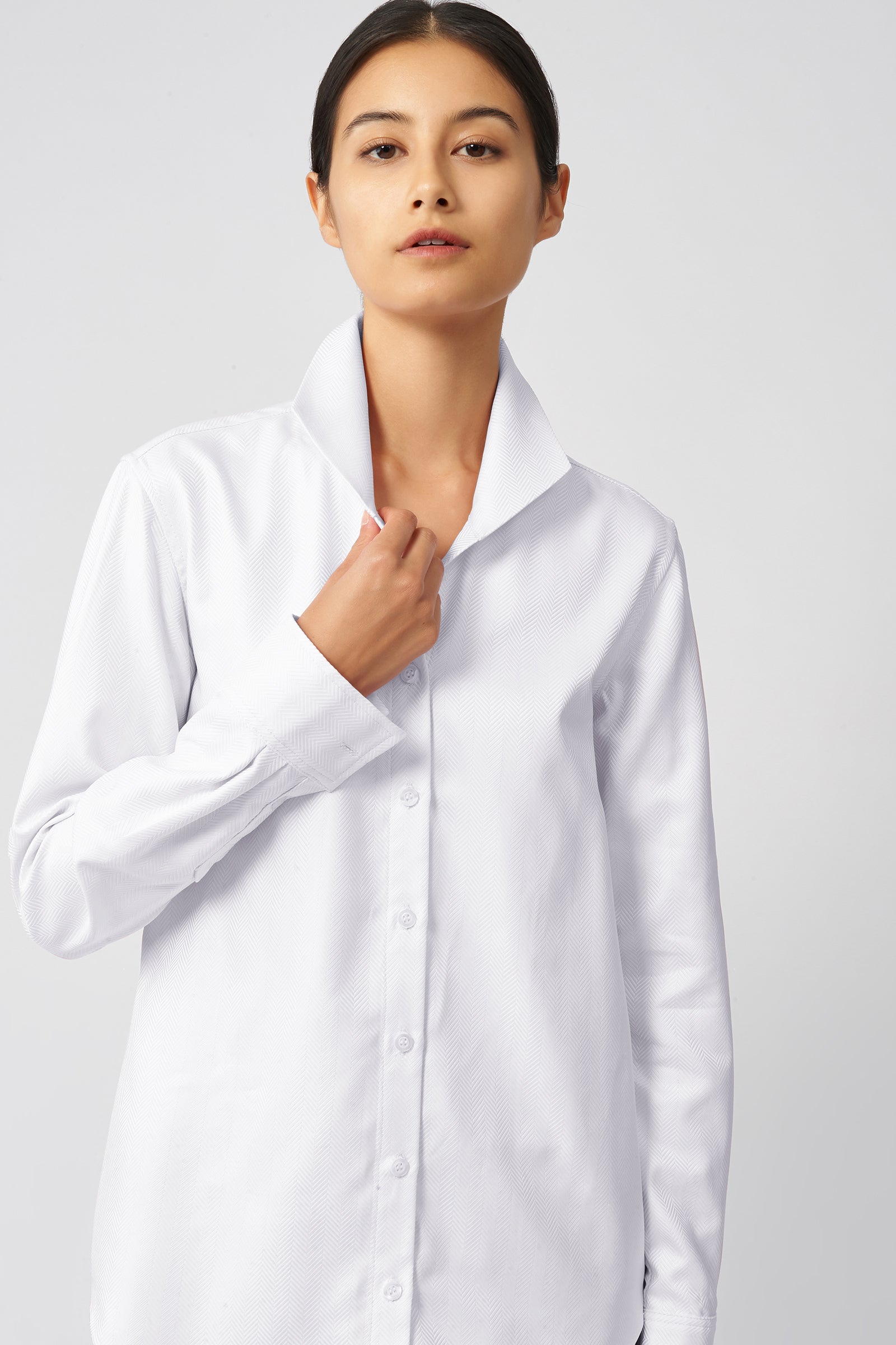 Ginna Tailored Shirt - White Herringbone