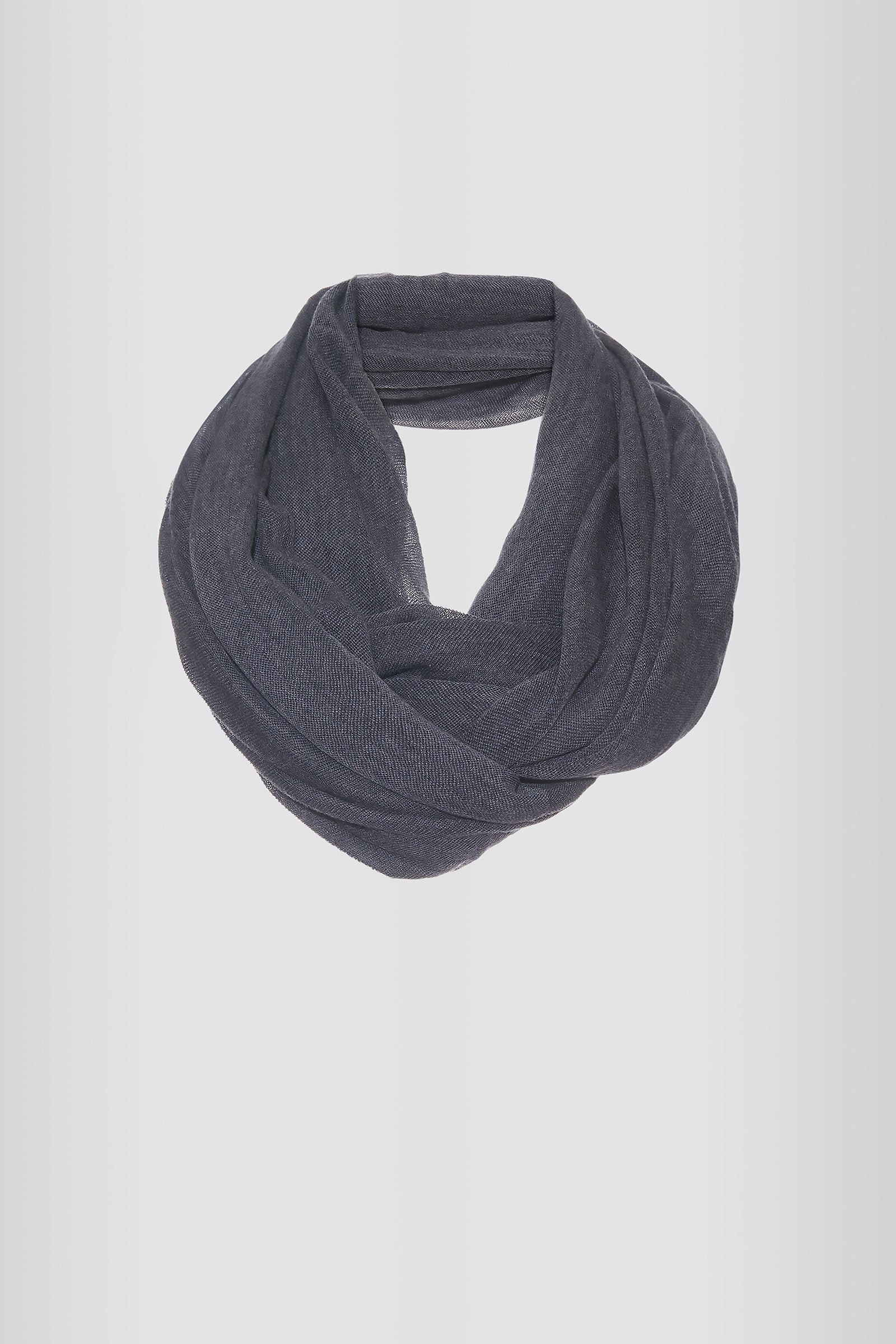 Kal Rieman Infinity Circle Scarf in Charcoal on Model Front Full View Tied