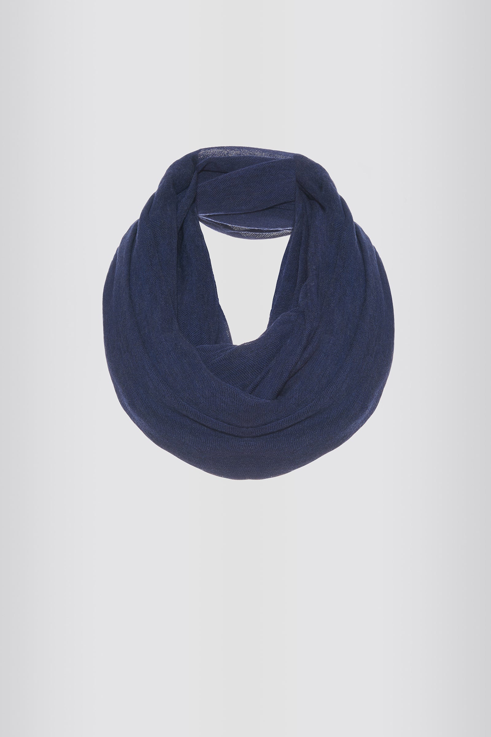 Kal Rieman Infinity Circle Scarf in Navy on Model Front Full View Tied
