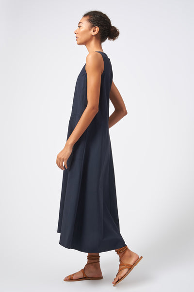 V Neck Flounce Dress in Navy Broadcloth – KAL RIEMAN