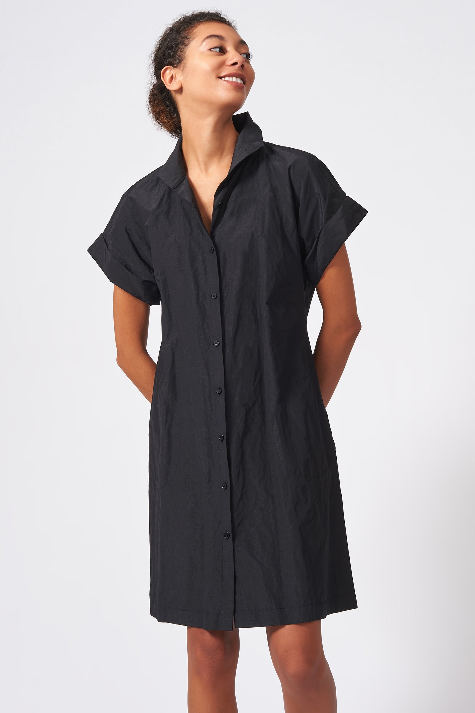 Kal Rieman Kimono Shirt Dress Cotton Nylon in Black on Model Front View