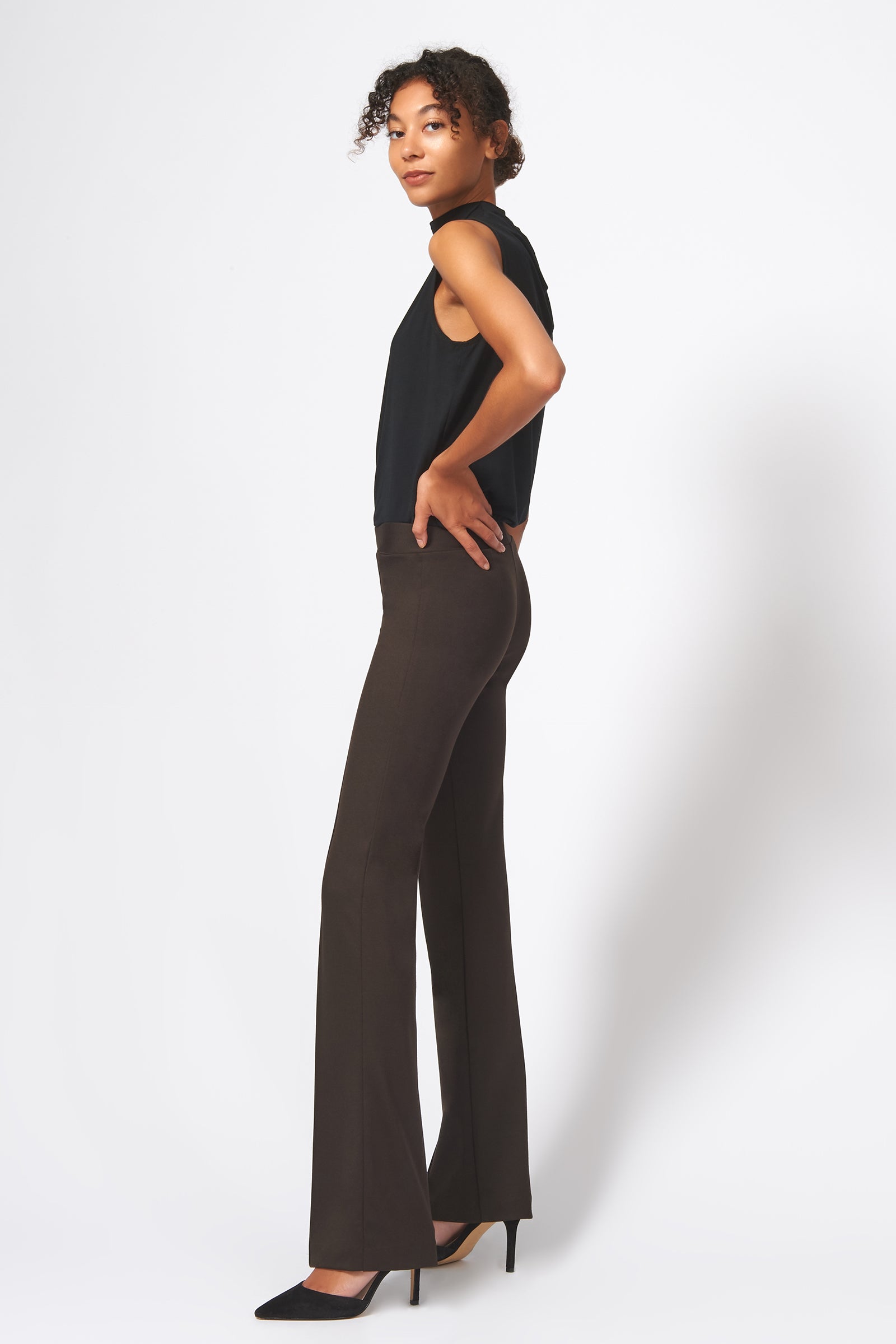 Kal Rieman Pintuck Ponte Column Pant in Espresso on Model Full Front View
