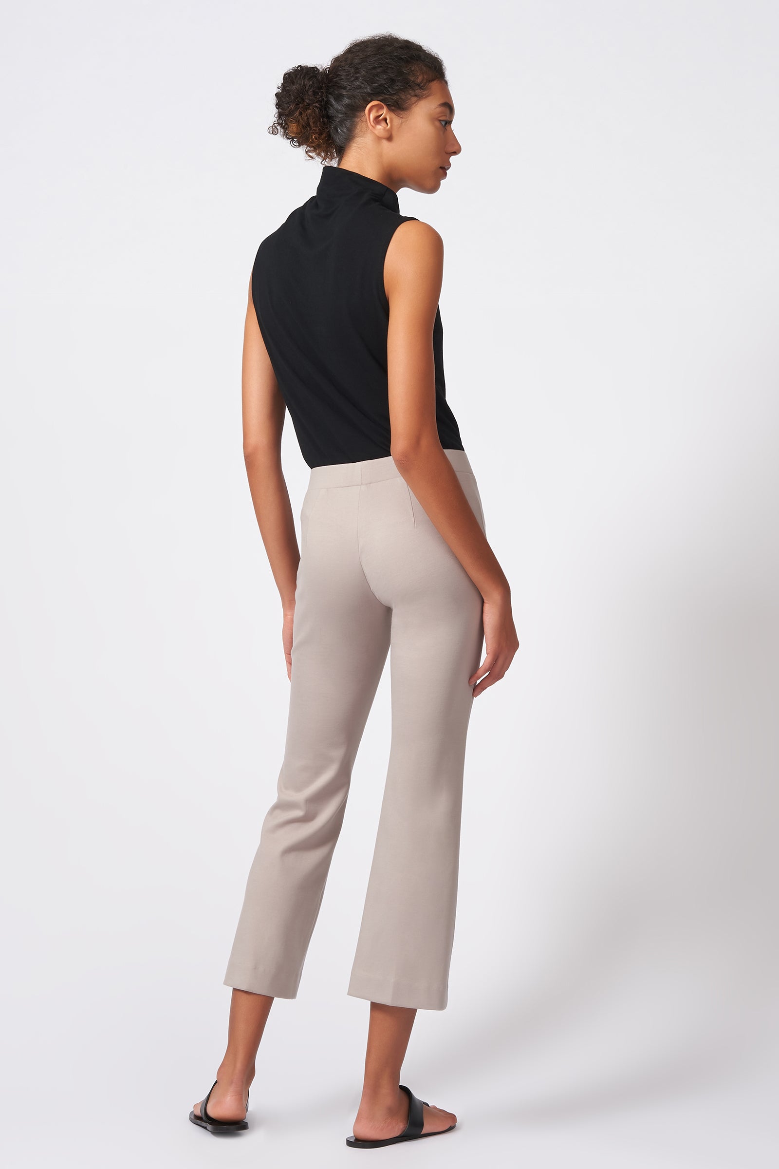 Kal Rieman Pintuck Ponte Crop Flare Pant in Taupe on Model Full Back View