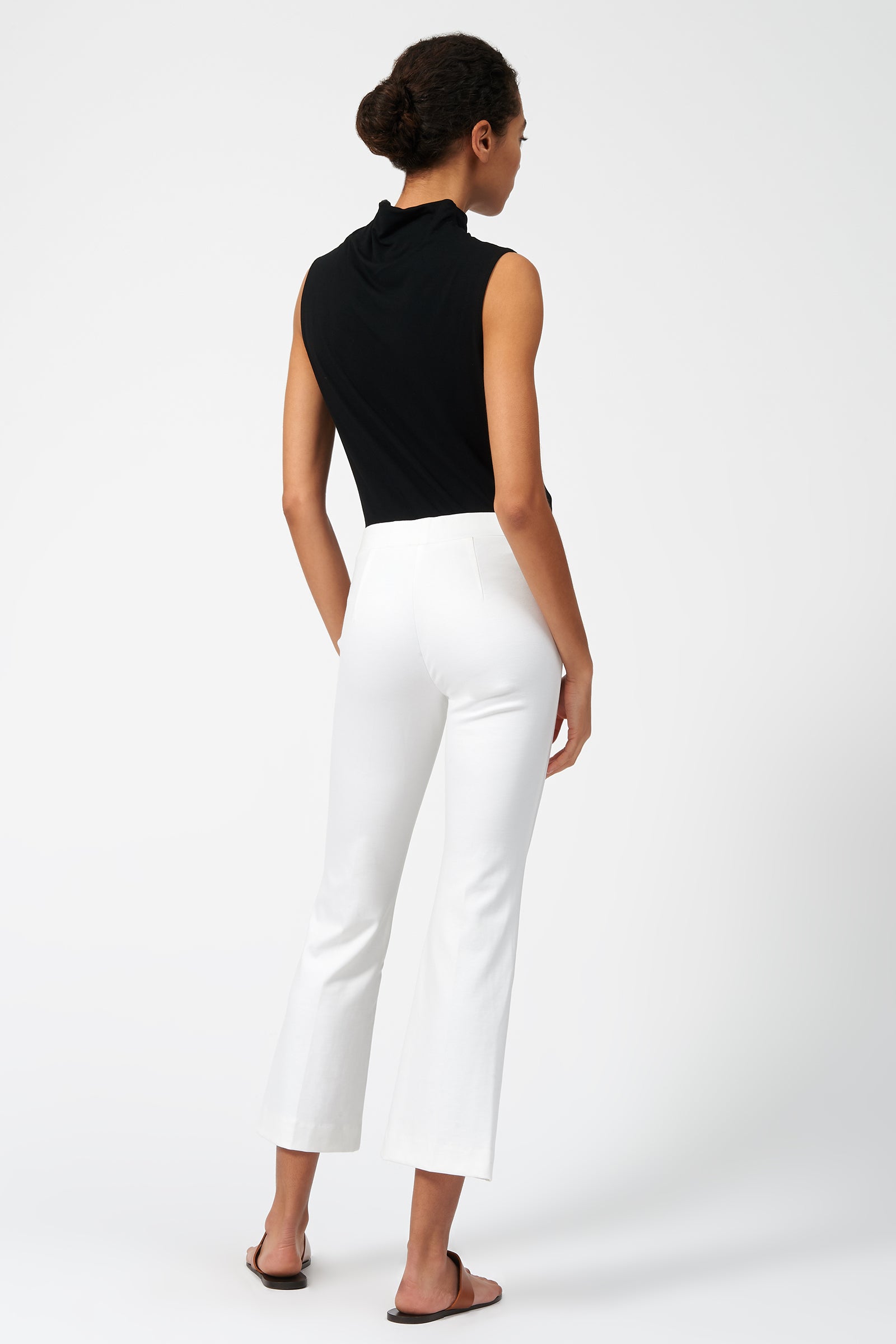 Kal Rieman Pintuck Ponte Crop Flare Pant in White on Model Full Back View