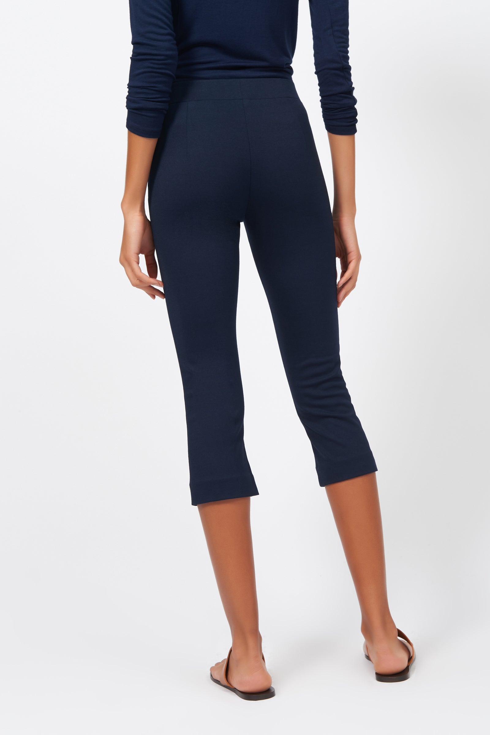 Kal Rieman Pintuck Ponte 3/4 Pant in Navy on Model Full Front Side View