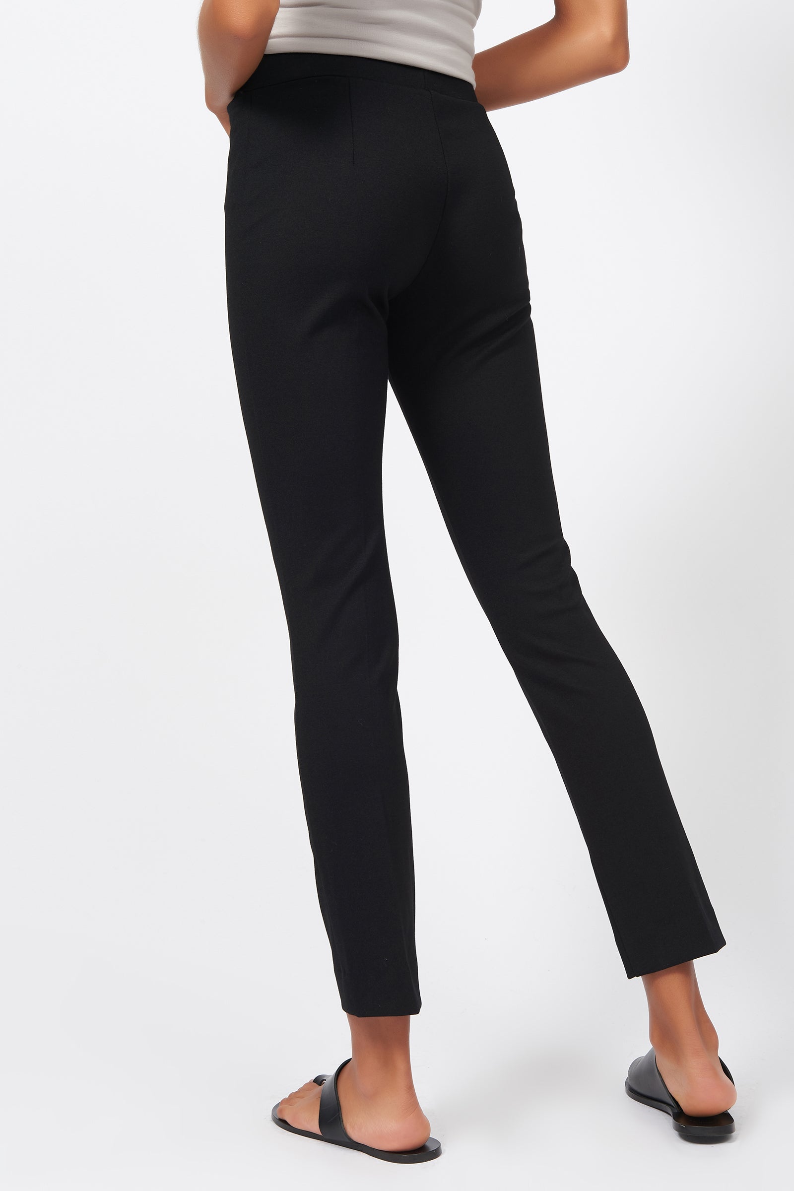 Kal Rieman Pintuck Ponte Ankle Pant in Black on Model Front View