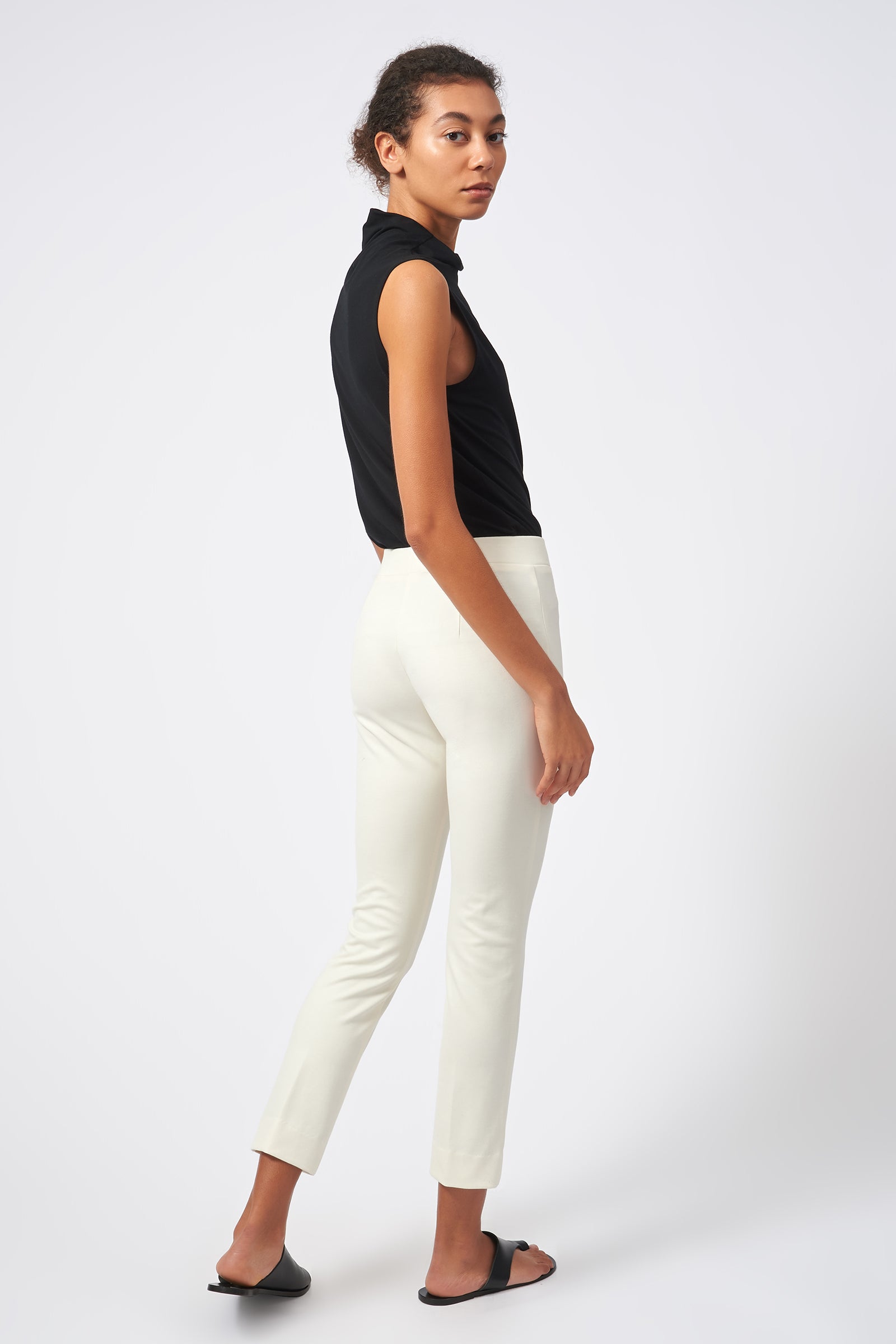 Kal Rieman Pintuck Ponte Ankle Pant in Ivory on Model Full Back View