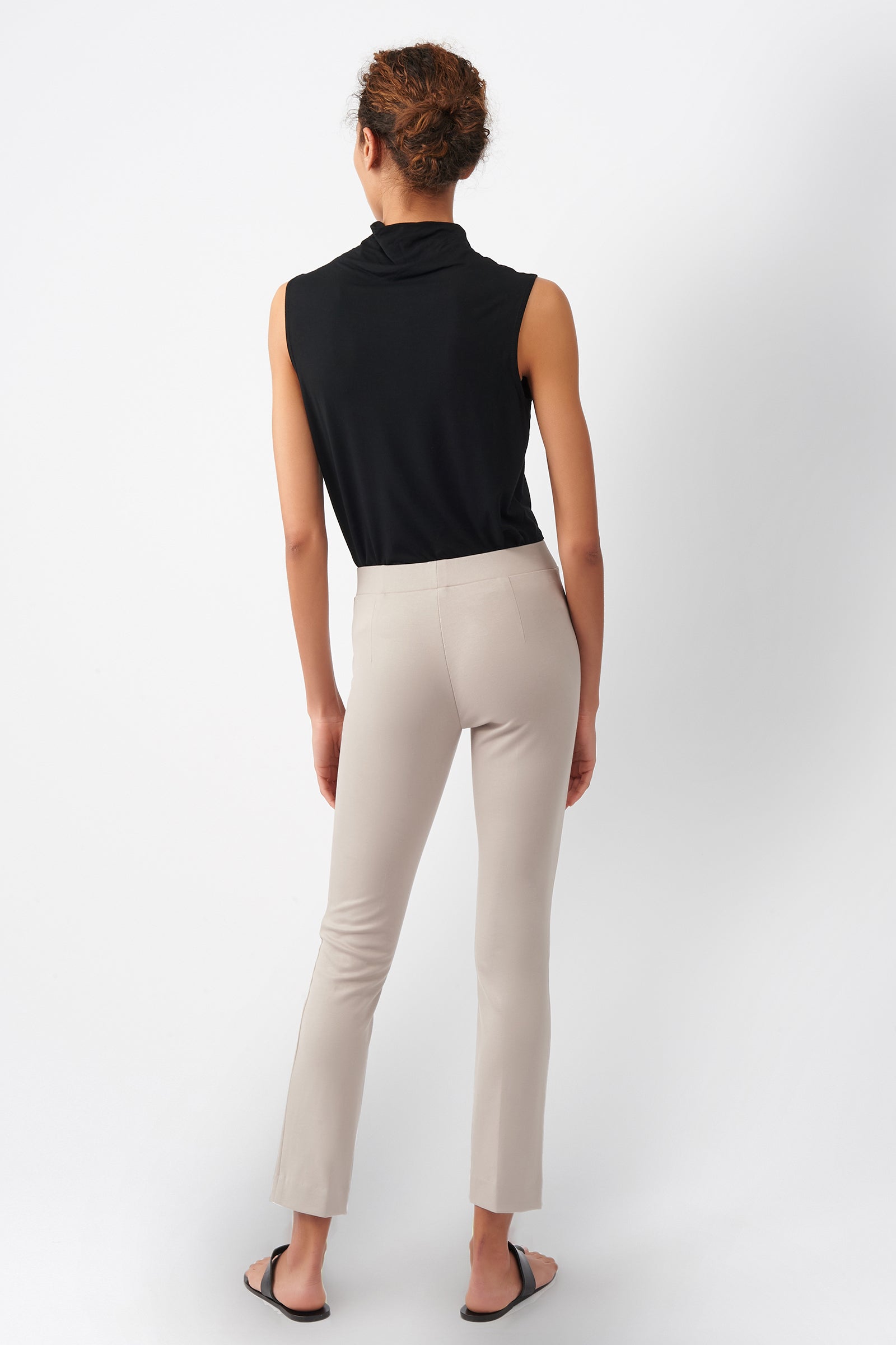 Kal Rieman Pintuck Ponte Ankle Pant in Taupe on Model Front View