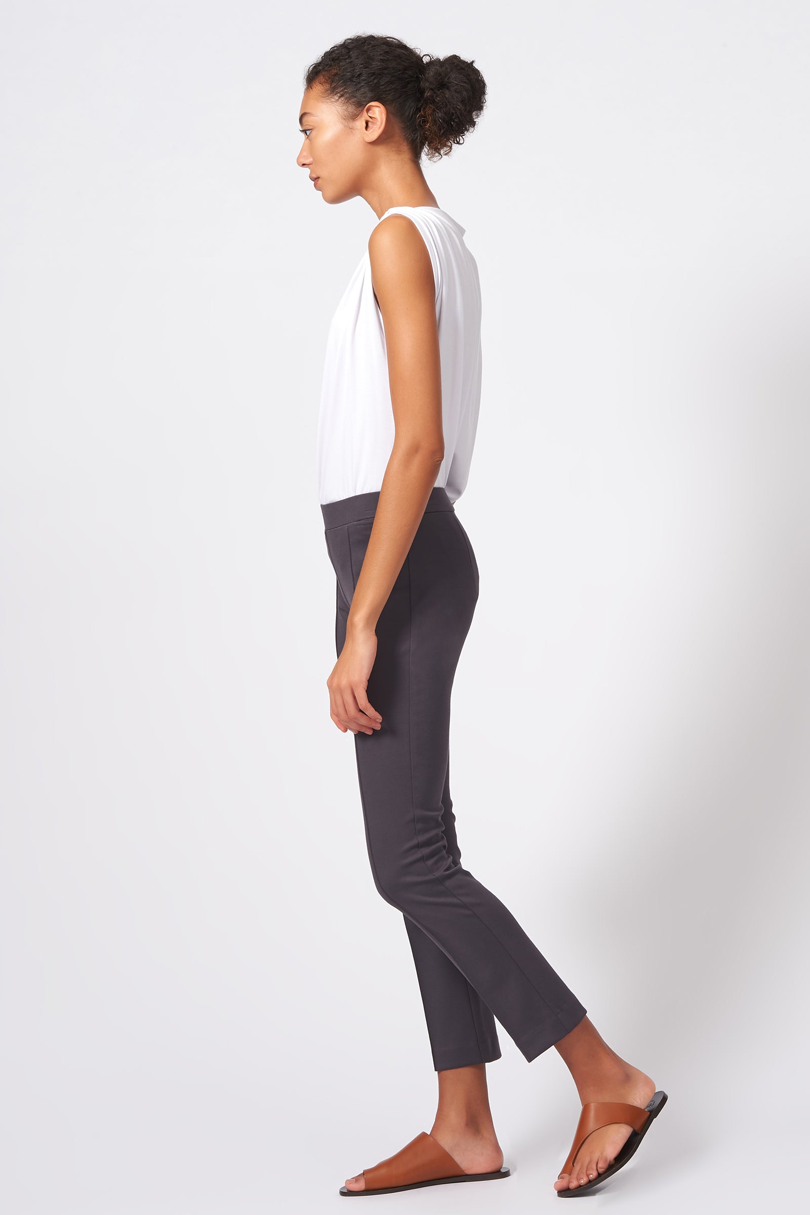 Pintuck Ponte Ankle Pant - Charcoal