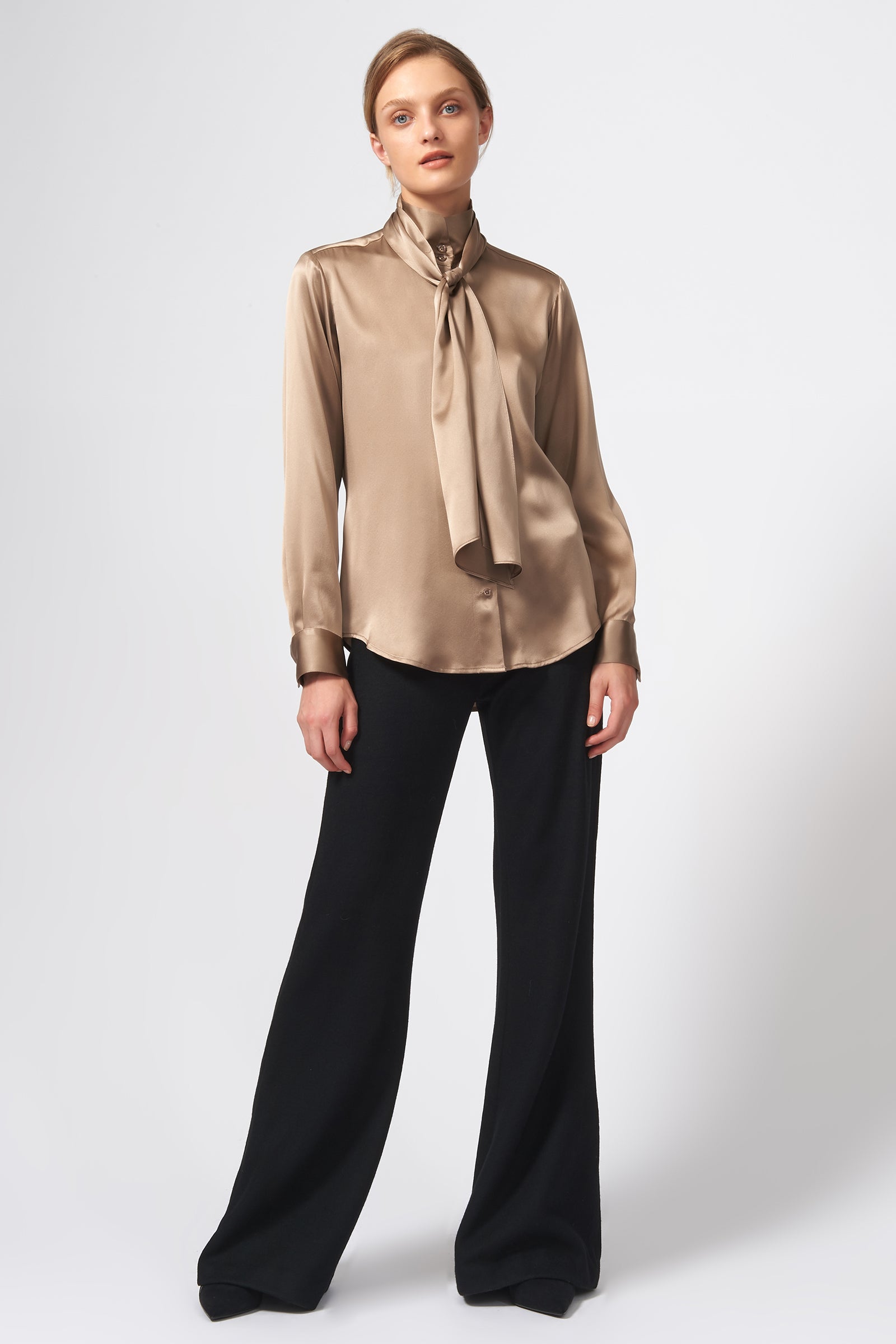 Kal Rieman Scarf Tie Blouse in Charmeuse on Model Full Front View