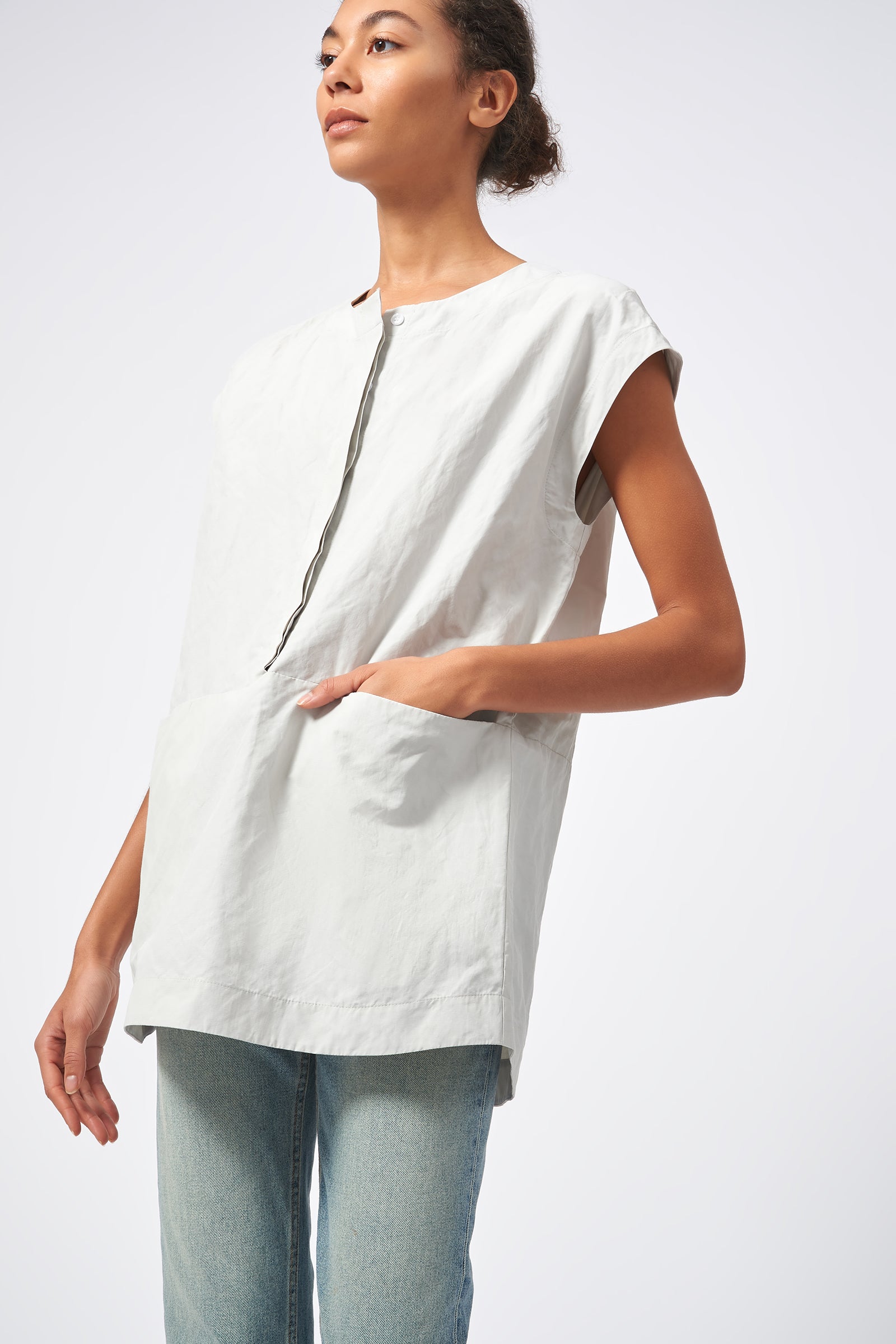 Seam Pocket Tunic in Stone Cotton Nylon – KAL RIEMAN
