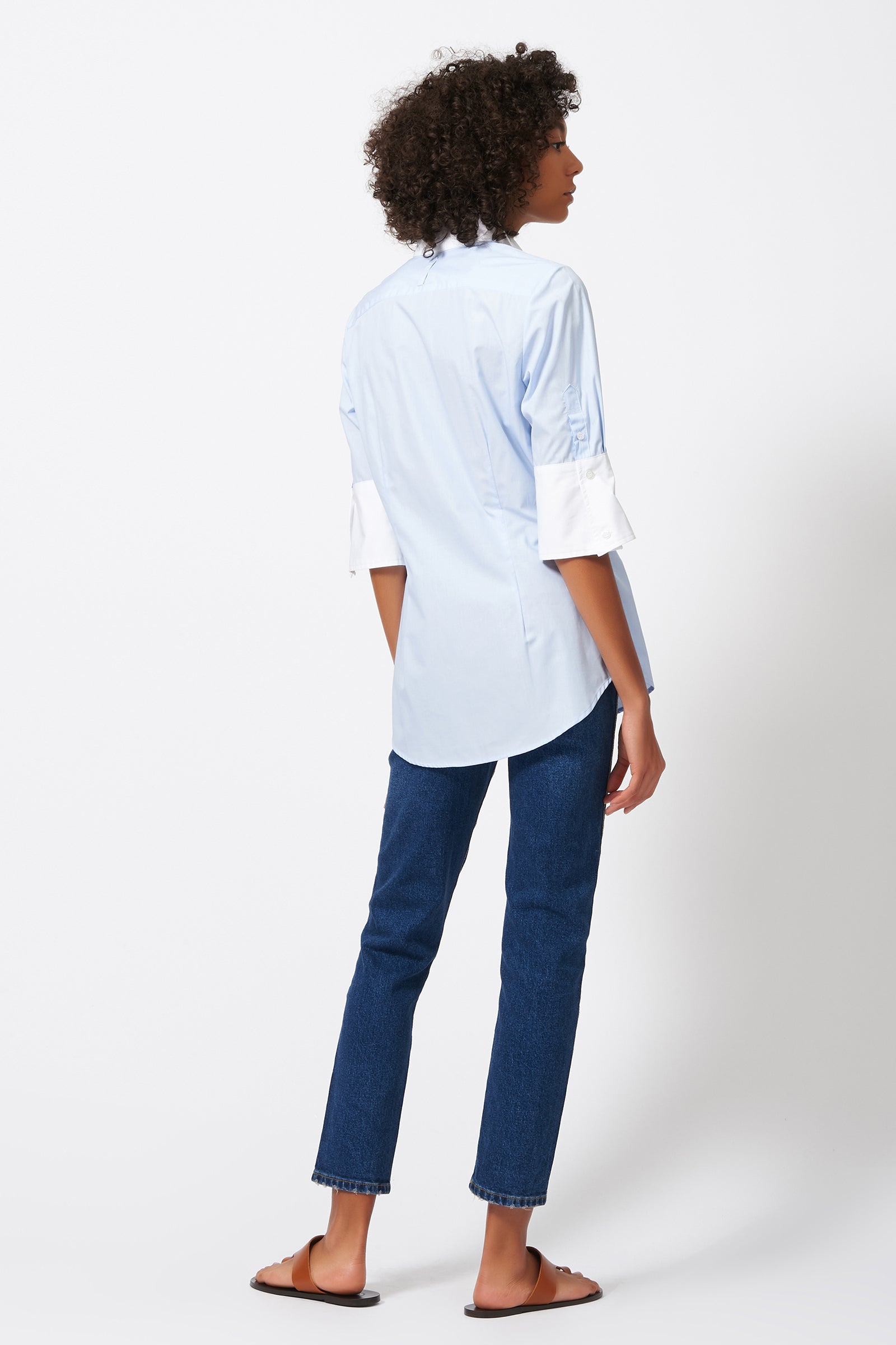 Kal Rieman Double Collar Shirt in Oxford and White Cotton Poplin on Model Back View