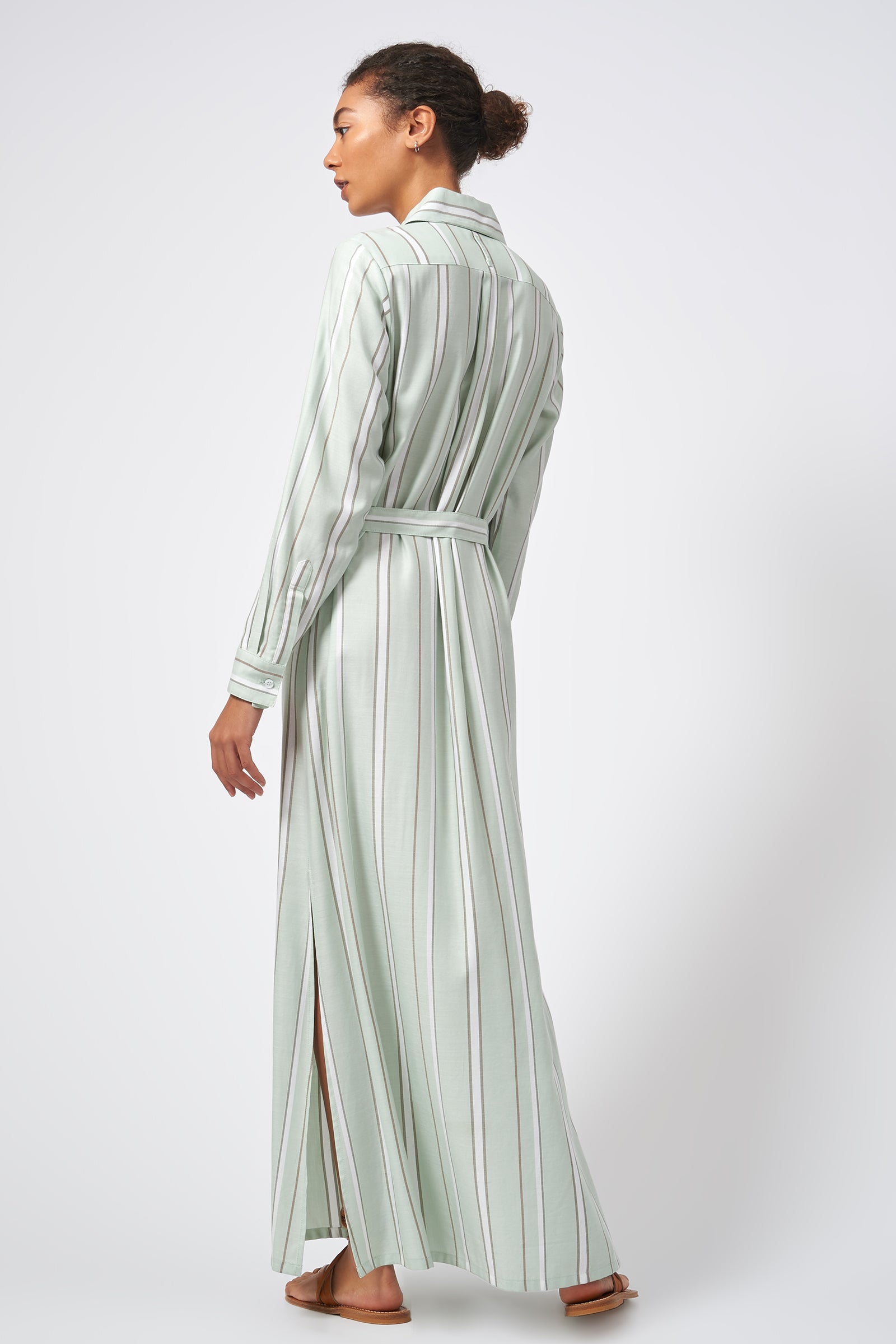 Kal Rieman Stripe Maxi Shirt Dress Mint  On Model  Front View Full