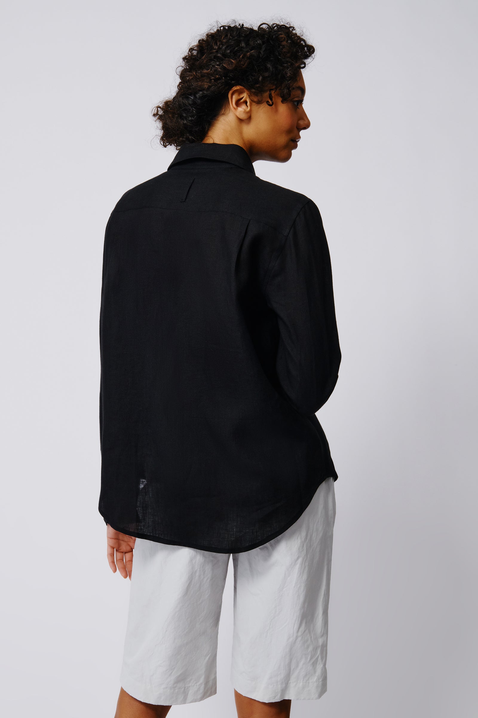 Kal Rieman Summer Shirt in Black on Model Back View Crop
