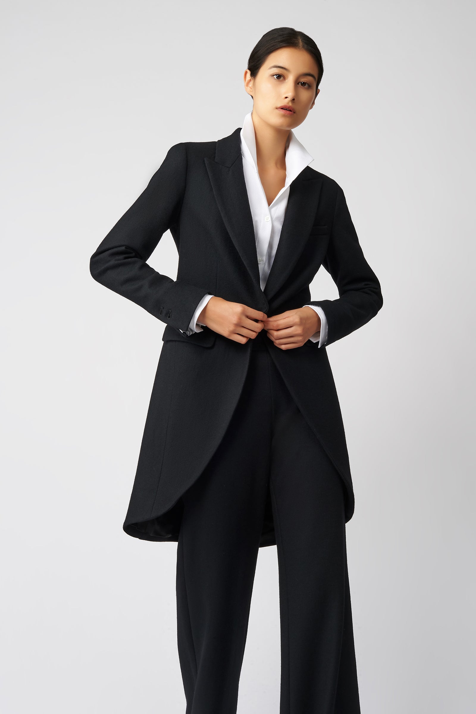 Kal Rieman Tailored Tux Blazer in Black on Model Front View