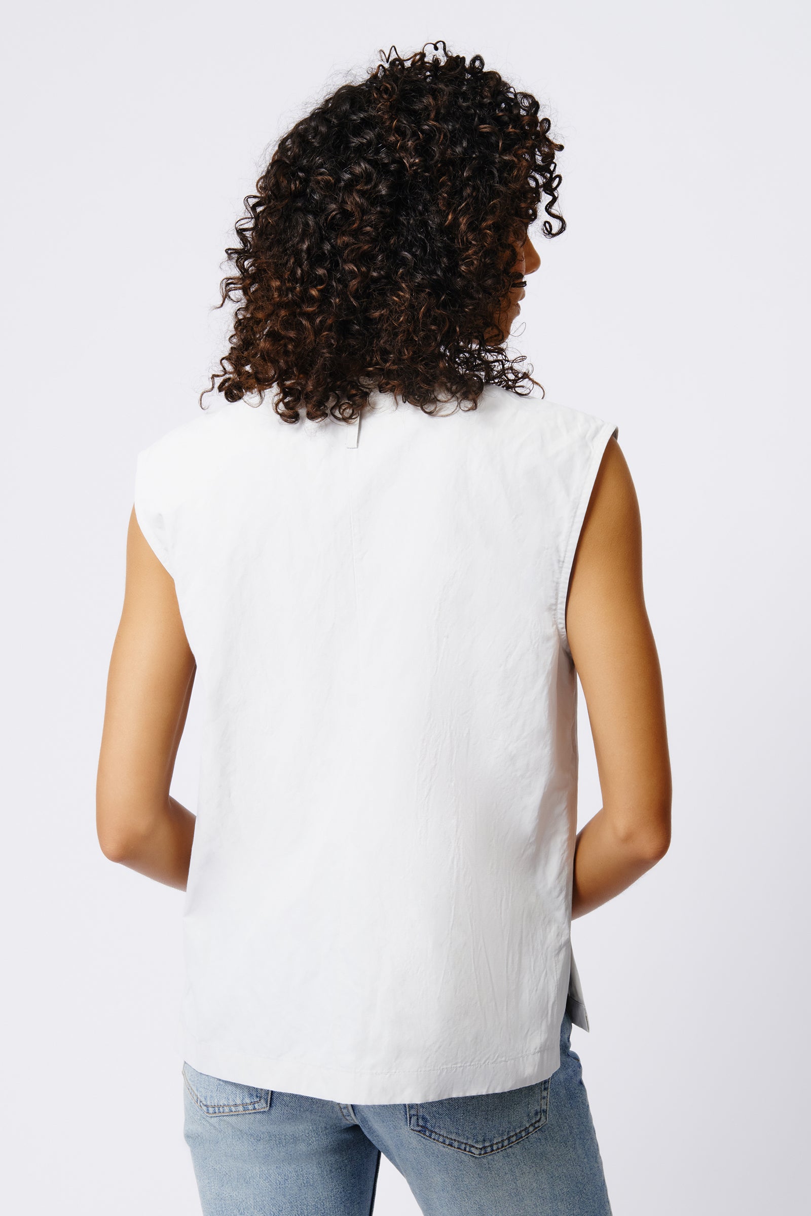 Kal Rieman Ava V Neck Shell in Stone on Model Back View Crop